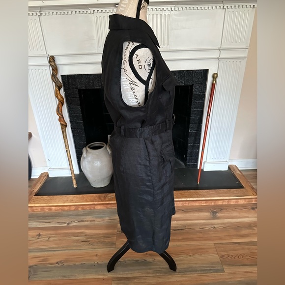 NWT Allison Taylor 100% Linen Black Utility Safari Belted Shirt Dress Size 10 M - Picture 14 of 14